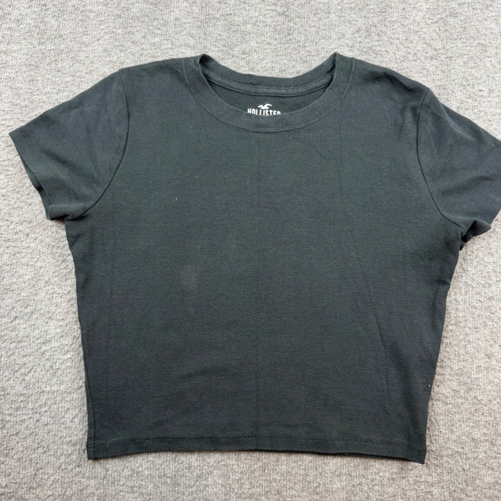 Hollister Crop Top Women's Medium Black Short Sleeve Crew Neck 100% Cotton